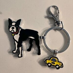 Marc‎ Tetro Boston Terrier NYC Yellow Taxi Cab Enamel Charm Keychain NEW